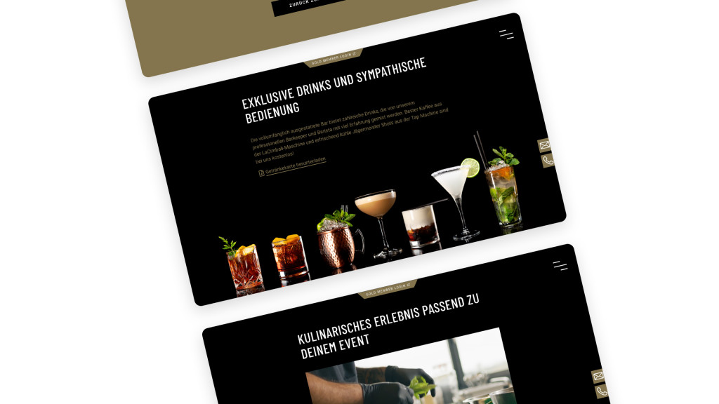 Screenshots des Frontend mit einladenden Drinks und eingebettetem Preview Video.